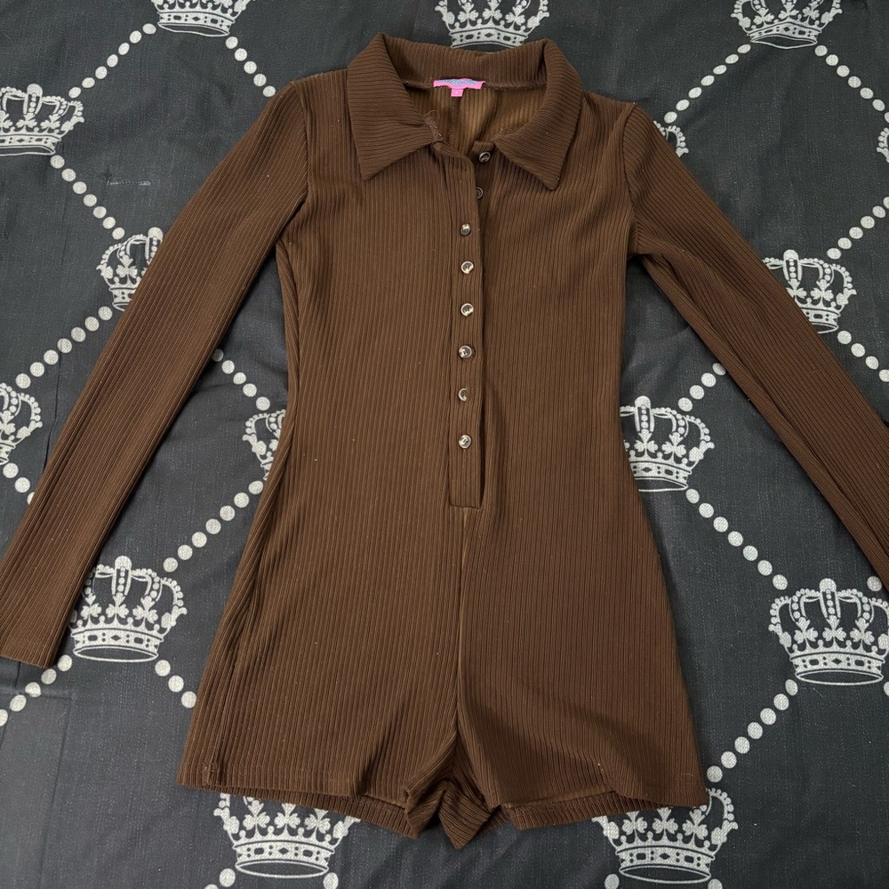 Edikted Brown Ribbed Collared Romper